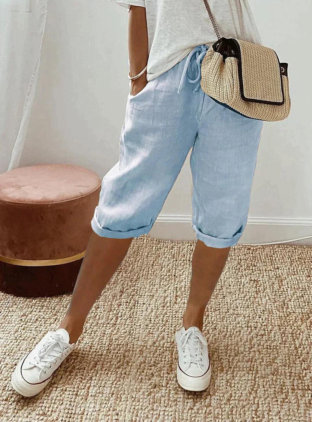 Loose Fit Linen Capri Pants