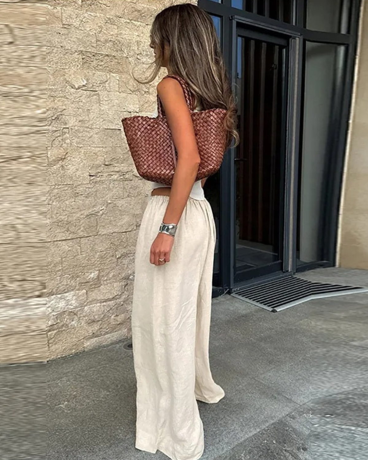Wide Leg Linen Trousers with Elasticated Waist