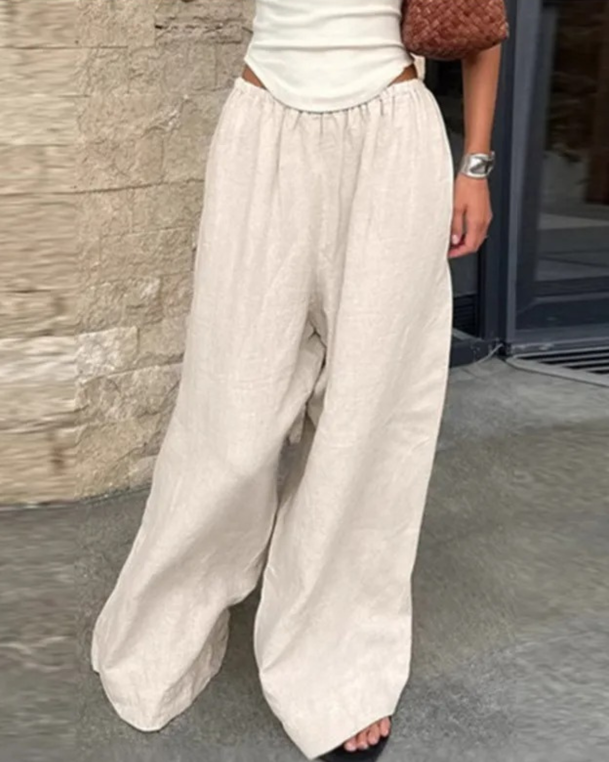 Wide Leg Linen Trousers with Elasticated Waist