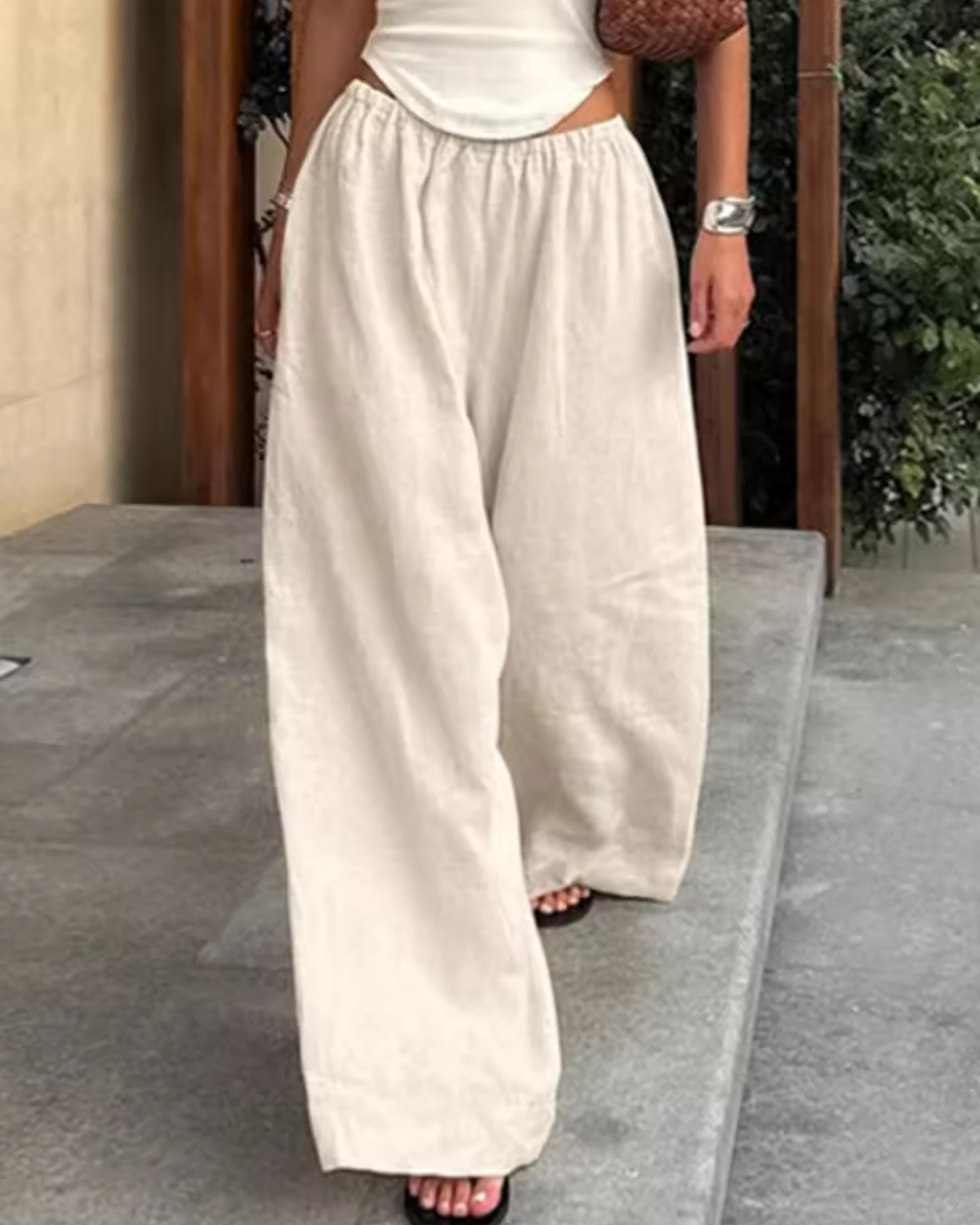 Wide Leg Linen Trousers with Elasticated Waist
