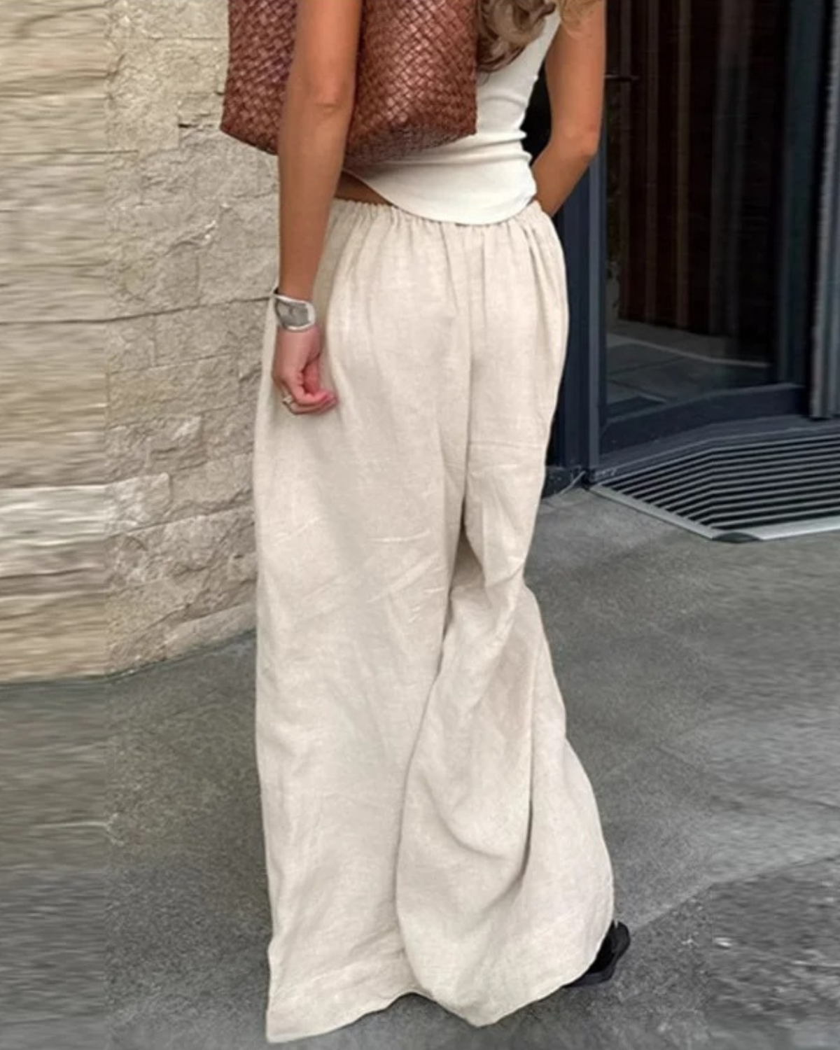 Wide Leg Linen Trousers with Elasticated Waist
