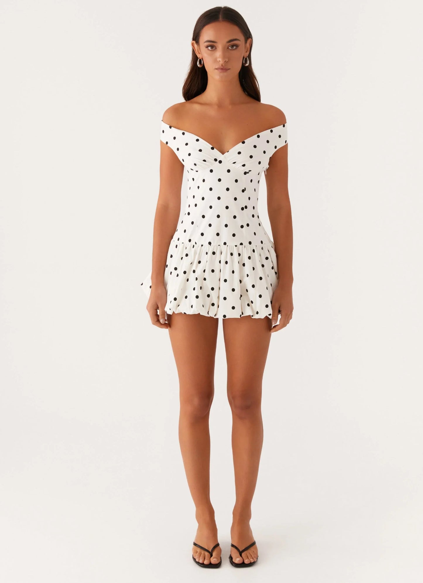 Off-Shoulder Polka Dot Peplum Mini Dress