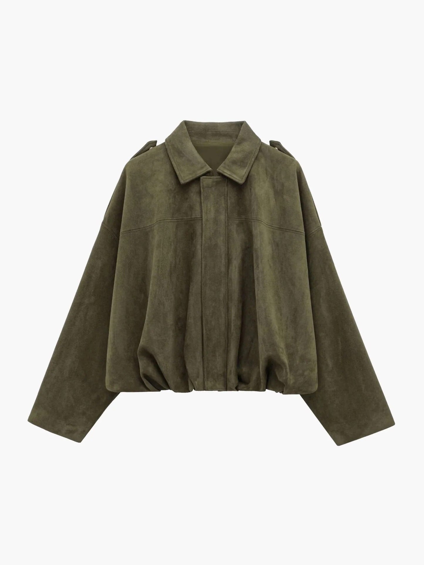 Faux Suede Collared Bomber Jacket for Women