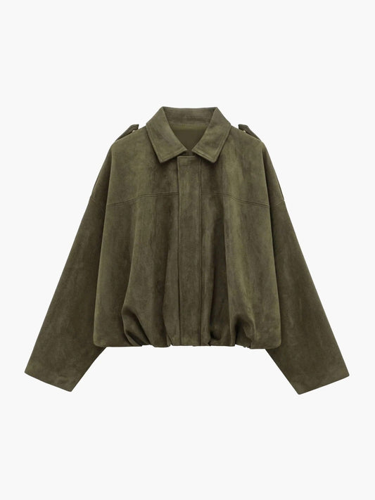 Faux Suede Collared Bomber Jacket for Women